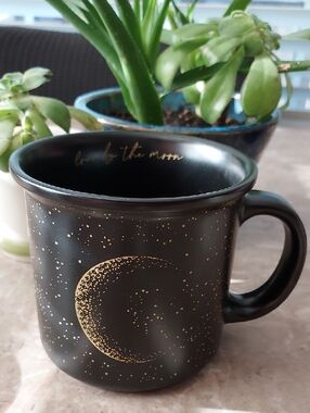 Market Finds Black & Gold Crescent Moon Ceramic Mug - 'Love By The Moon'